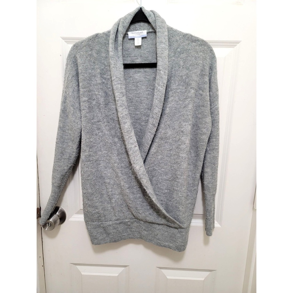 Motherhood Maternity Nursing Women's Gray Shawl Collar Open Front Cardigan Sweat